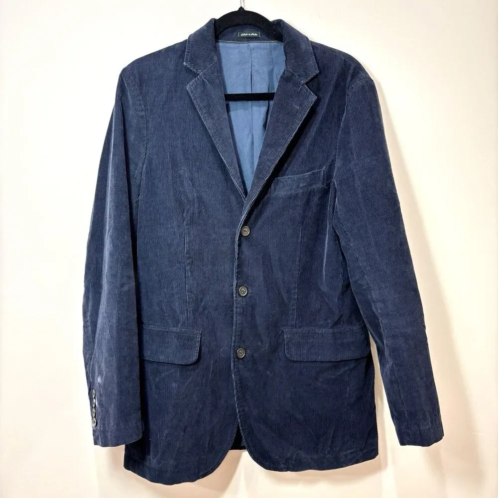 J Crew Mens Corduroy Blazer Navy Blue S Sport Coat Jacket Preppy Dark Academia